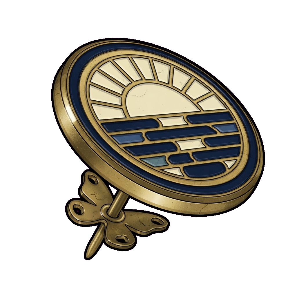 A hard enamel pin, color polished flush with the metal line