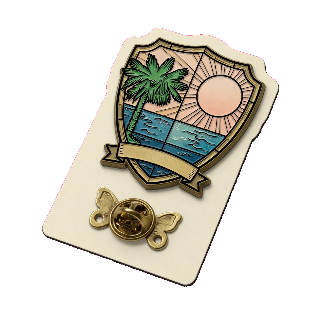 A souvenir-style skyline pin, a lighter city subject meant to travel home